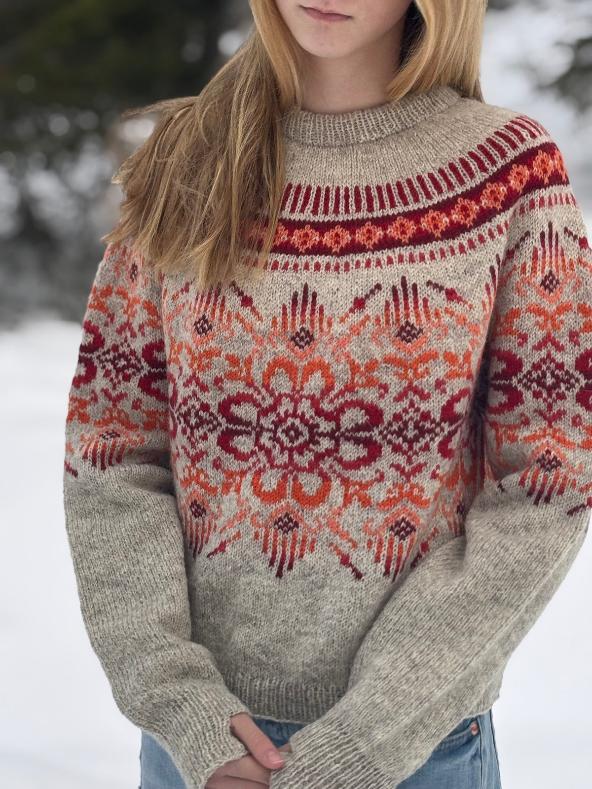 Mystery sweater with colourwork pattern